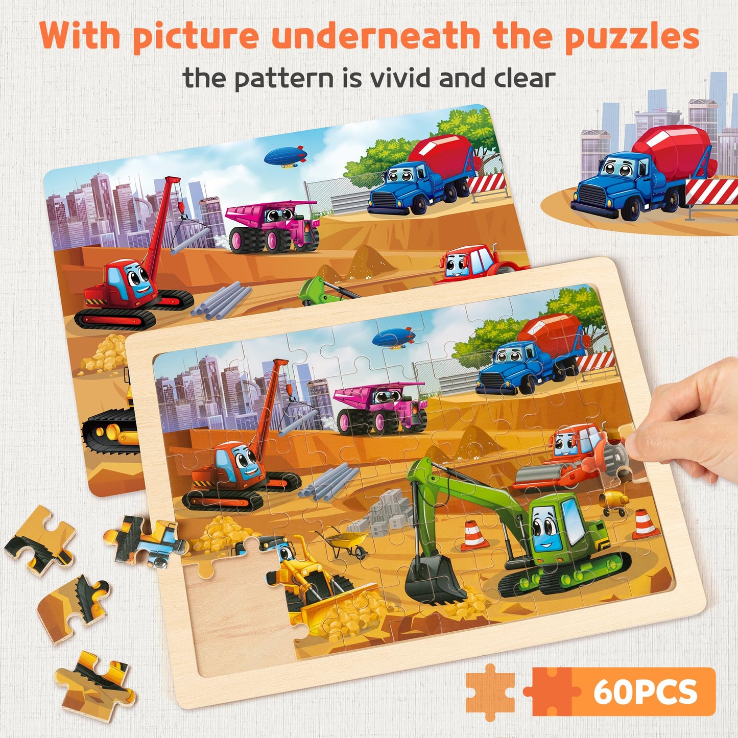 Synarry Wooden Vehicle Puzzles For Kids Ages 4-6, 6 Packs 60 Pcs Jigsaw Puzzles Preschool Educational Toys Gifts For Children Ages 4-8, Kids Puzzles For 4+ Year Olds Boys Girls, Wood Puzzles Ages 3-10