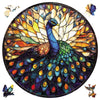 Qiuenisray Wooden Puzzles for mature-themeds Stained Glass Peacock Jigsaw Puzzles 200 Pieces Unique Shape mature-themed Puzzles Irregular Christmas Thanksgiving Gifts for Family Friend (11.2 x 11.2 in)