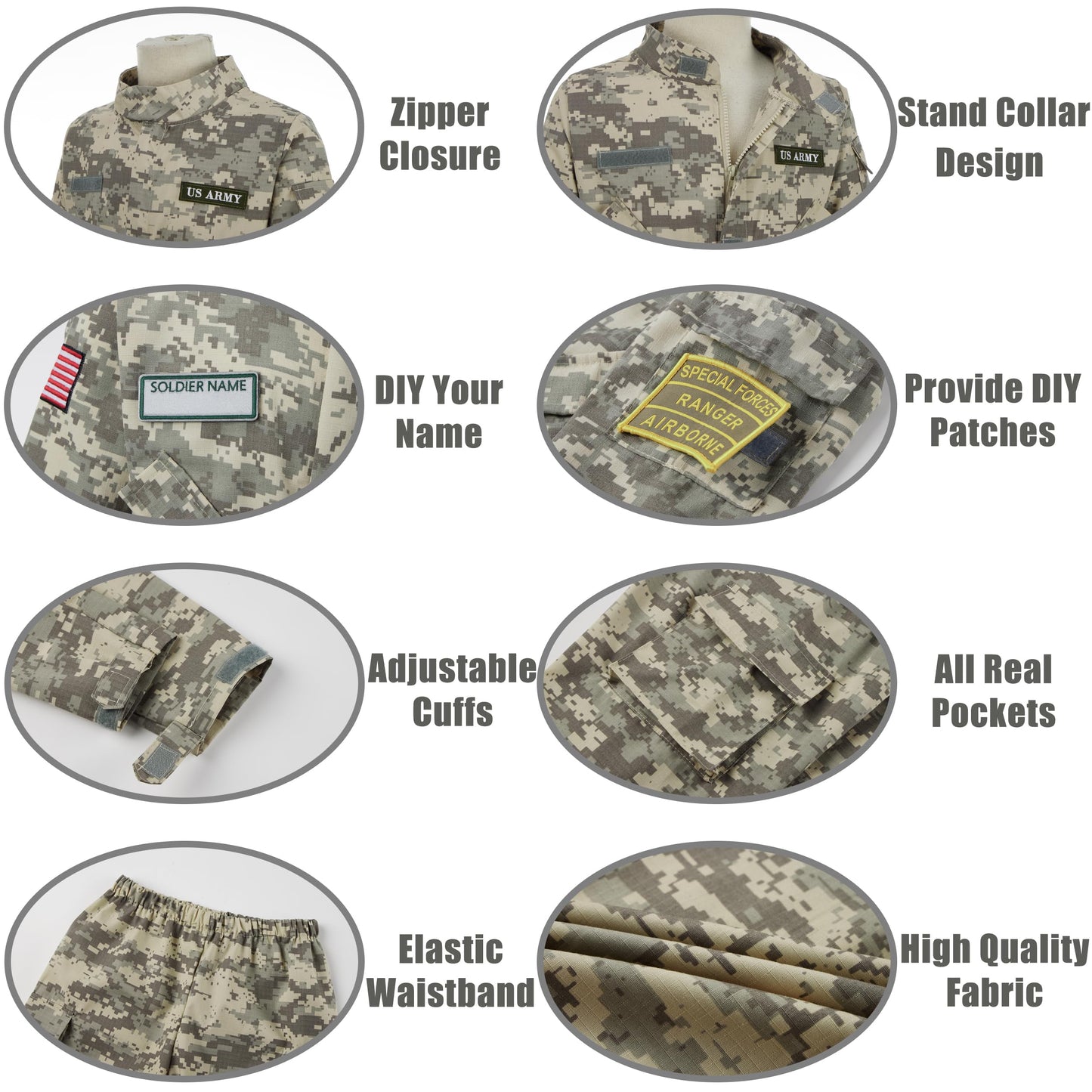 Kosgraiy Kid Army Costume,Kid Deluxe Soldier Costume,Military Costume Boy And Girl,Army Camouflage Uniform For Kid,Xl/10-12Years