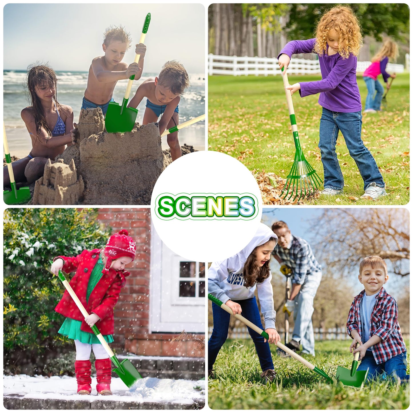 Duckura Kids Gardening Tools Set - 10pcs Wheelbarrow Set for Kids with Shovel Rake Leaf Rake Summer Outdoor Yard Digging Toys Halloween Birthday Gifts for Boys Girls Age 2 3+ Years Old(Green)