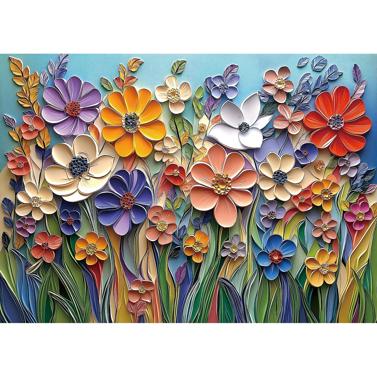 Miniwan Colorful Embossed Flowers Puzzles For Adults, Plant Floral Puzzle Art, Impossible Hard Difficult Challenging Jigsaw Puzz