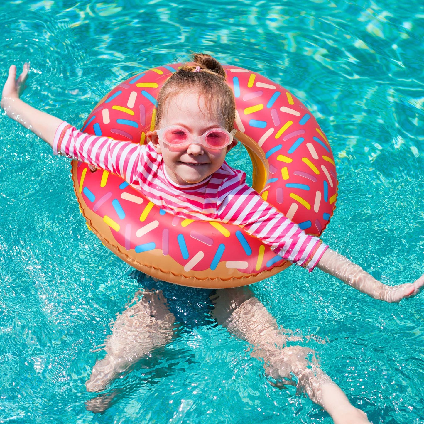 Leitee 8 Pcs Kids Inflatable Donut 21.7 Inch Sprinkle Donut Pool Floats Doughnut Inflatable Swim Tube Swimming Ring Colorful Bea