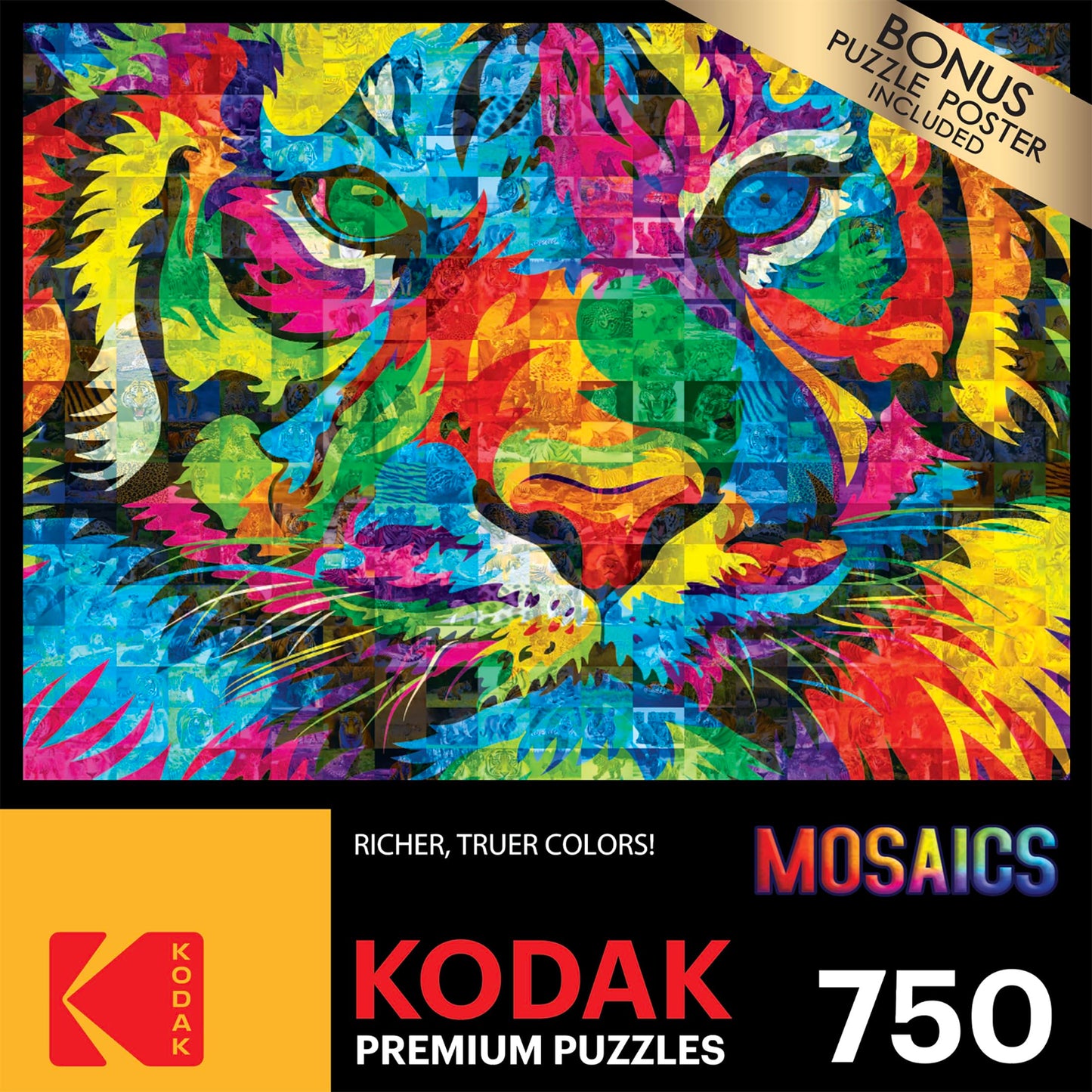Roseart - Kodak Premium Mosaics - Rainbow Tiger - 750 Piece Jigsaw Puzzle For Adults