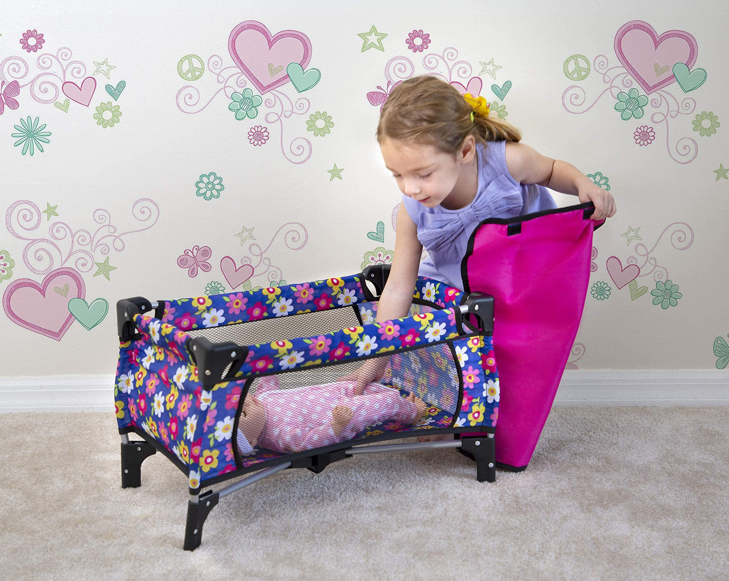 Baby Doll Crib Set, Doll Pack N Play Bassinet Blanket & Carry Bag For Baby Doll Playpen Fits Up To 20' In Doll | Allows For Easy Compact Folding For Storage Toy Crib Doll, Excellent Pretend Play Gift