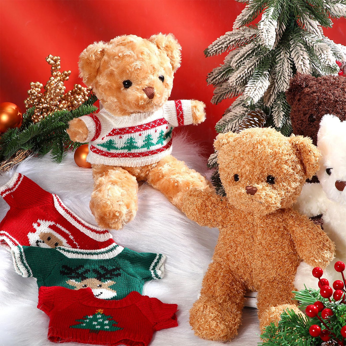 Glimin 4 Pcs Christmas Bear Stuffed Animals With Doll Clothes 12 Inch Cute Plush Bear With Removable Sweater Hoodie Xmas Doll Ac