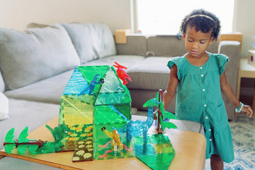 MAGNA-TILES Dino World XL 50-Piece Magnetic Building Set, ABS Plastic, Blue/Green/Purple/Red, Model 22850