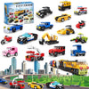 16 Pack Building Blocks Party Favors For Kids, 2 In 1 710Pcs Creative Building Kits Mini City Vehicles Include Police Car & Trai