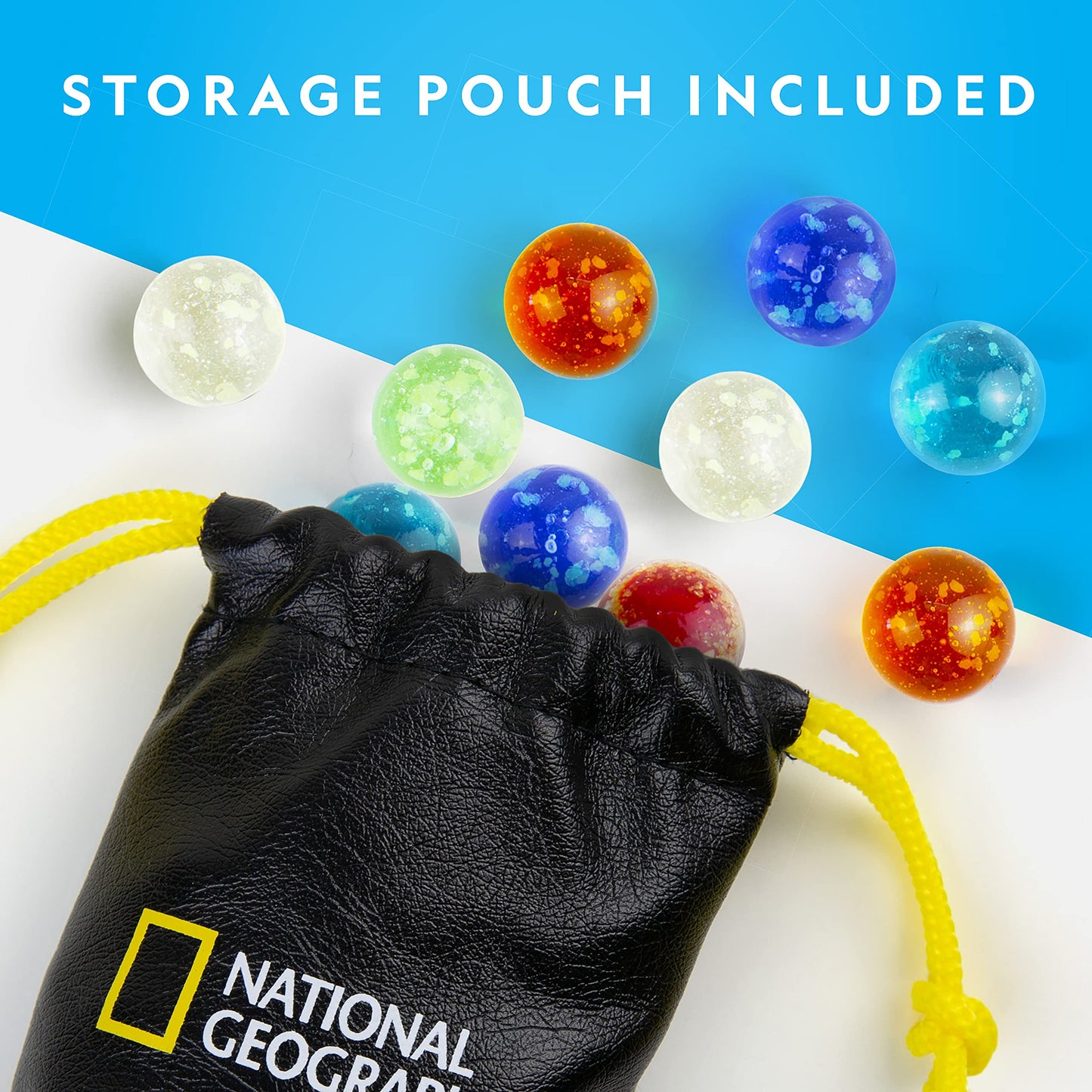 National Geographic Glow In The Dark Marbles Refill - 25 Glass Marbles That Glow In The Dark, Includes Storage Pouch & Uv Light, Marble Runs For Kids, Building Toys, Science Toys