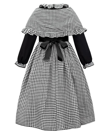 Relibeauty Pioneer Costume Girls Prairie Costume Medieval Faire With Shawl,Apron And Hat