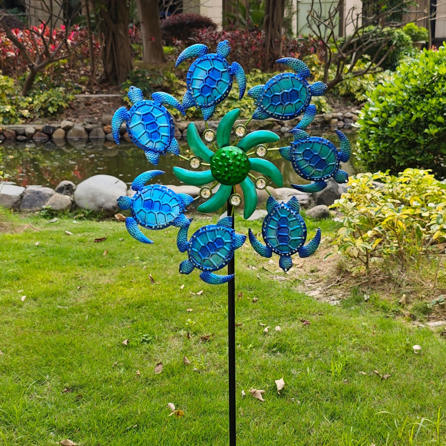 Coozzyhour 39'' Sea Turtle Wind Spinners Metal Garden Stake-Outdoor Ocean Theme Wind Spinners - Metal Stake Yard Spinners-Wind S