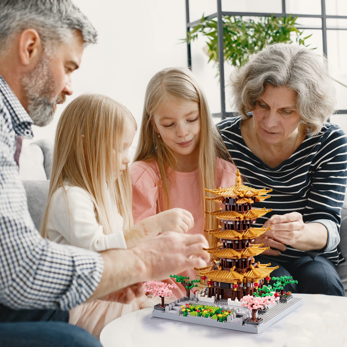 Jxrlmb Chinese Ancient Famous Architecture Micro Building Blocks Set For Adults Yellow Crane Tower With Sakura Tree Cherry Plants, Toys For Kids Age Of 14+ 2200 Pcs