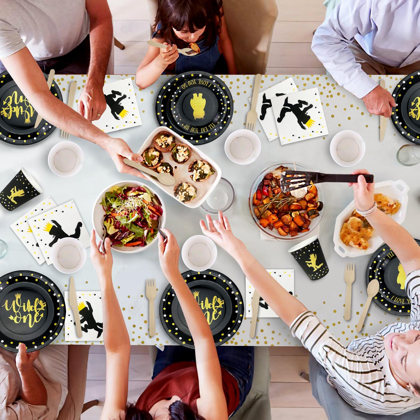 Wild One Birthday Decorations | 96 Pieces - 4-in-1 Wild One Party Supplies | First Birthday Plates | Wild One Napkins| Disposabl