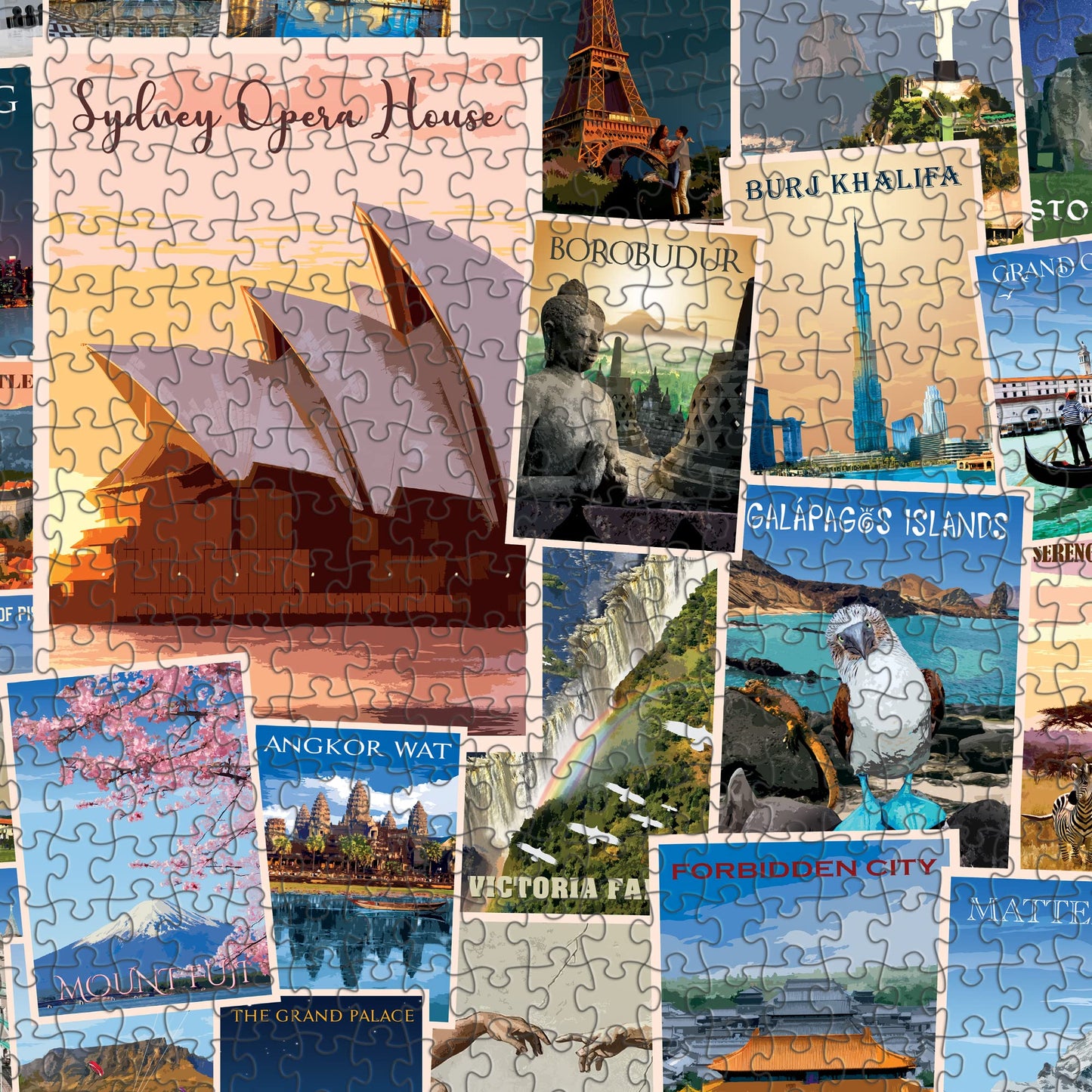 1000 Piece Jigsaw Puzzle, Travelling The World Postcard Collage Puzzle