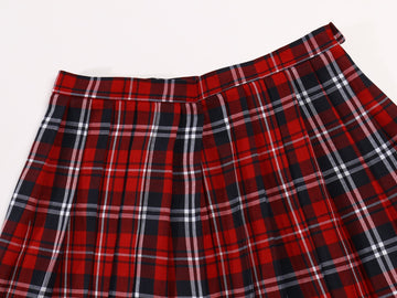 Women`S School Uniform Flared Slim Plaid Pleated Skirts(Xl,Red Blue)