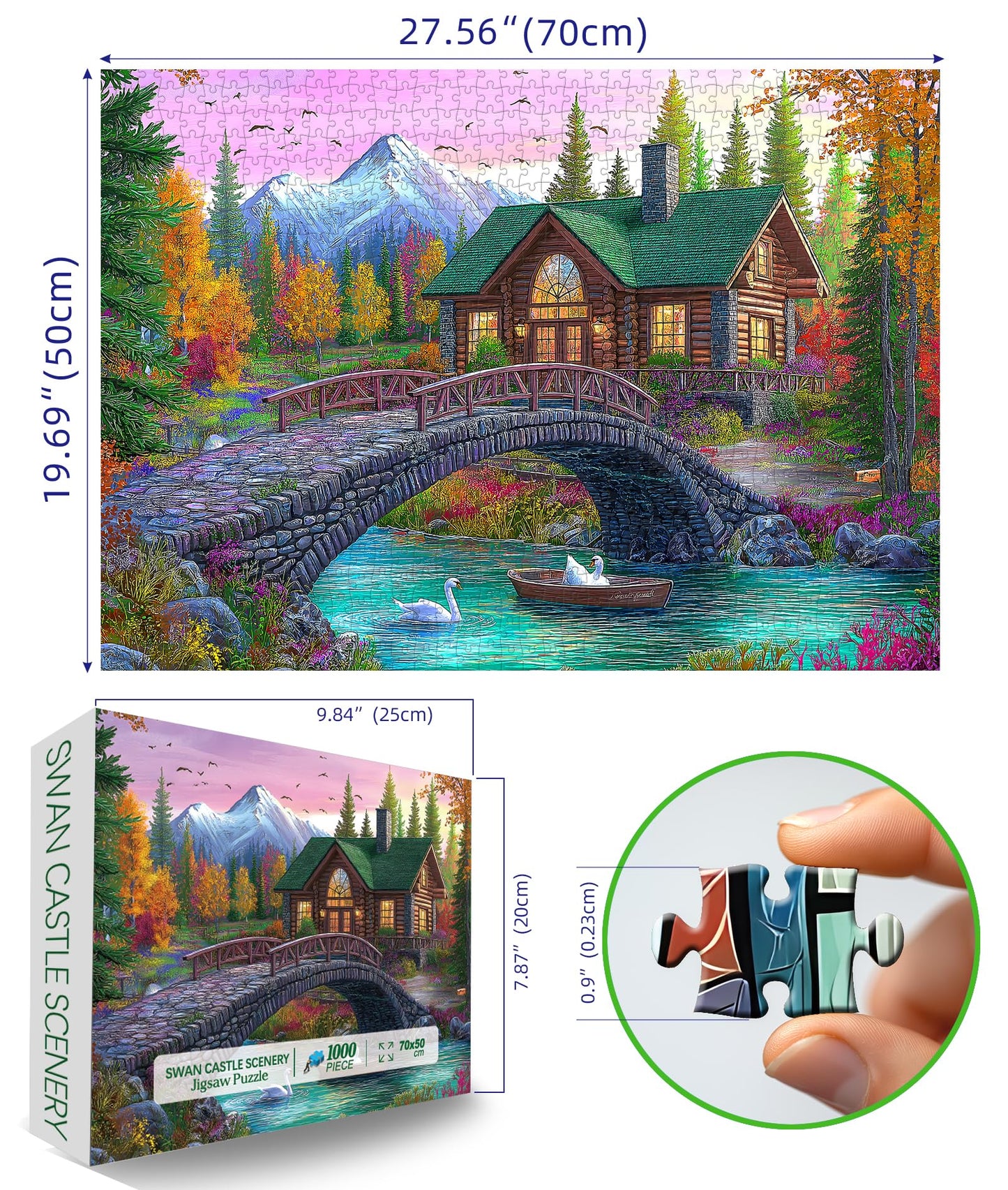 Blueforest Serene Stone Bridge Cottage 1000 Piece Puzzle - Challenging Landscape Jigsaw for Adults, Perfect Game Night & Gift