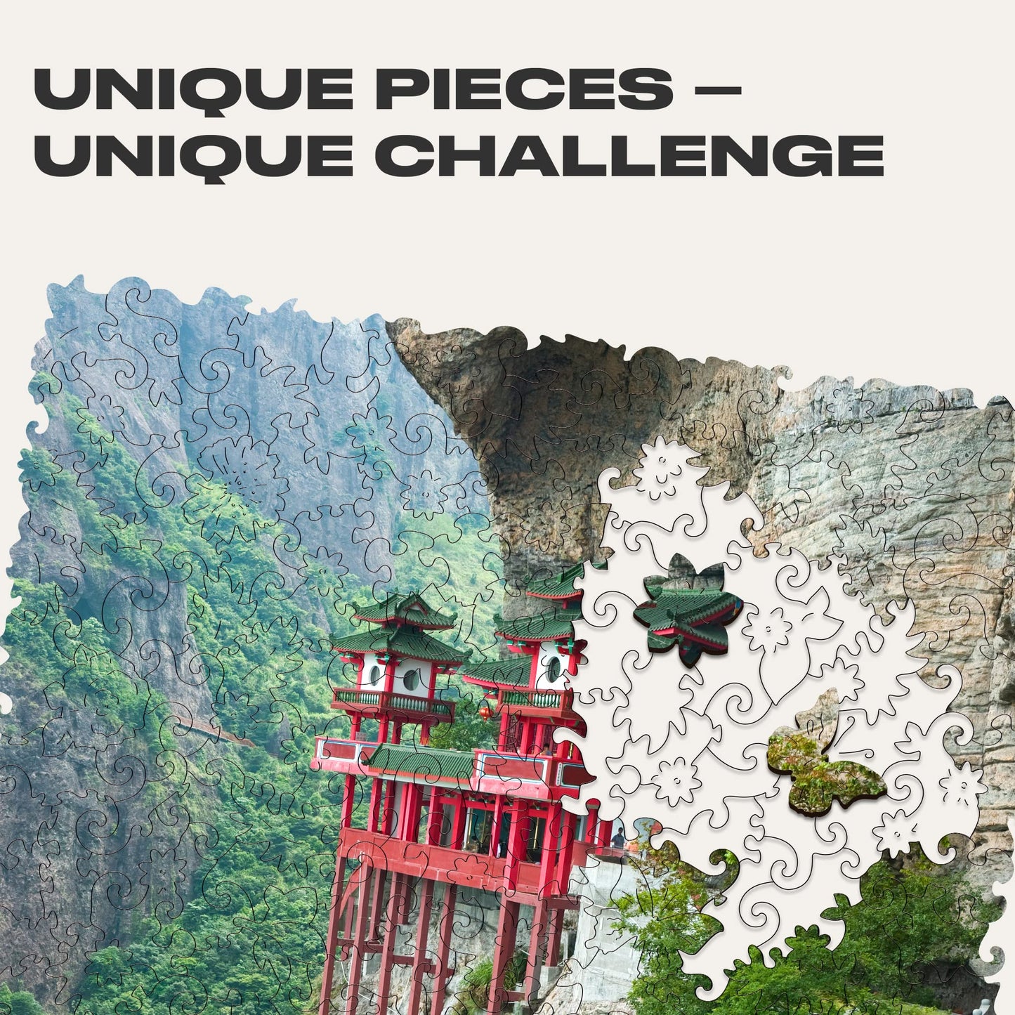 Unidragon Original Wooden Jigsaw Puzzles - Nature Soaring Temple, 250 Pcs, Medium 12.2'X9', Beautiful Gift Package, Unique Shape Best Gift For Adults And Kids