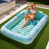 Sloosh Inflatable Tanning Pool Lounger Float,85' X 57' Extra Large Pool Floats Adult With Pillow,4 In 1 Suntan Tub Raft Floatie,Sunbathing Bed Lounge Blow Up Ball Pit Party Gifts,Xl-Cyan White