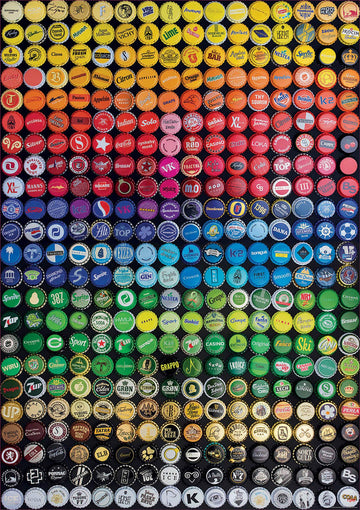 Educa 1000 Piece Jigsaw Puzzle - Bottle Caps Collage, Cardboard, 26.8" x 18.9", Multicolor, Model 19026, Ages 14+
