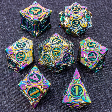 Kerwellsi Nature Vines Leaf Metal Dnd Dice Set, 7Pcs Rainbow Green Dungeons And Dragons Dice Set D&D With Gift Box, Polyhedral R