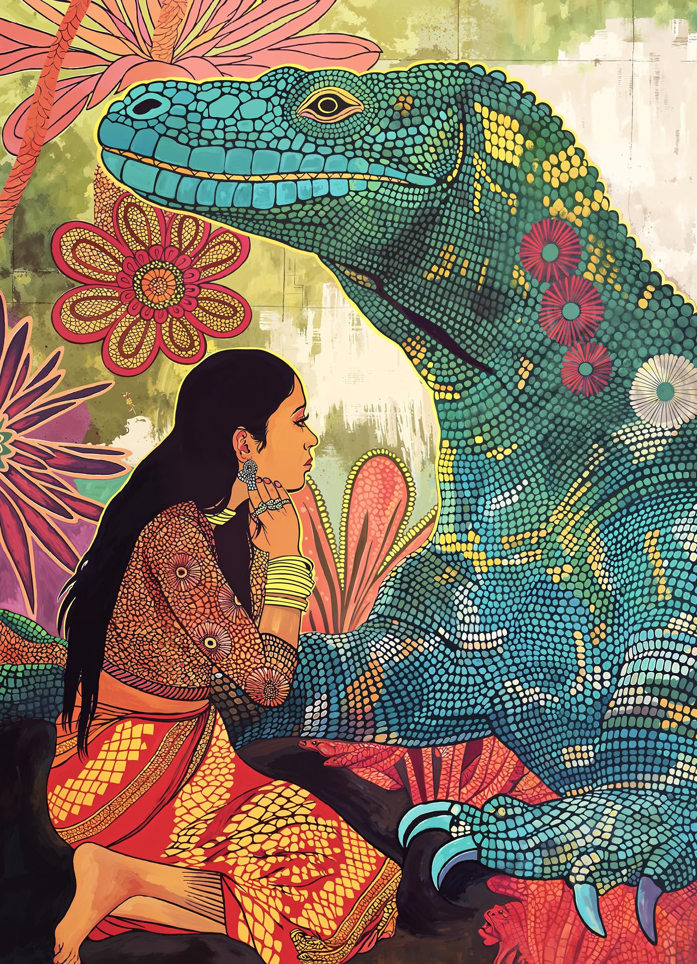 Lucky Puzzles - Komodos Silent Blessing - 1000 Piece Jigsaw Puzzle for Adults | Spiritual Puzzle of Woman and Komodo Dragon | Ch