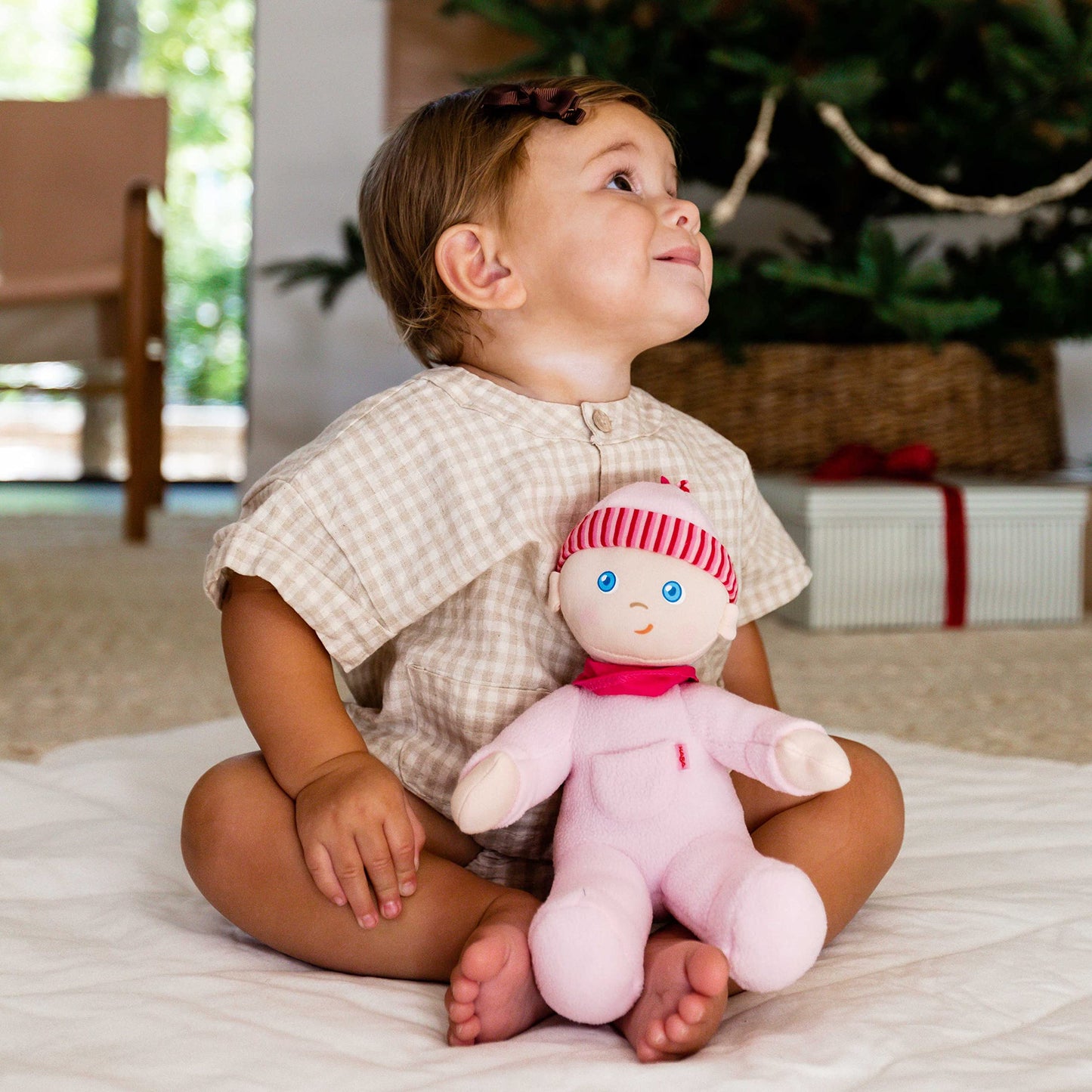 HABA 8" Snug Up Luisa Doll - Machine Washable Baby Doll, Safe for Newborns, Pink Fleece, Model 2618