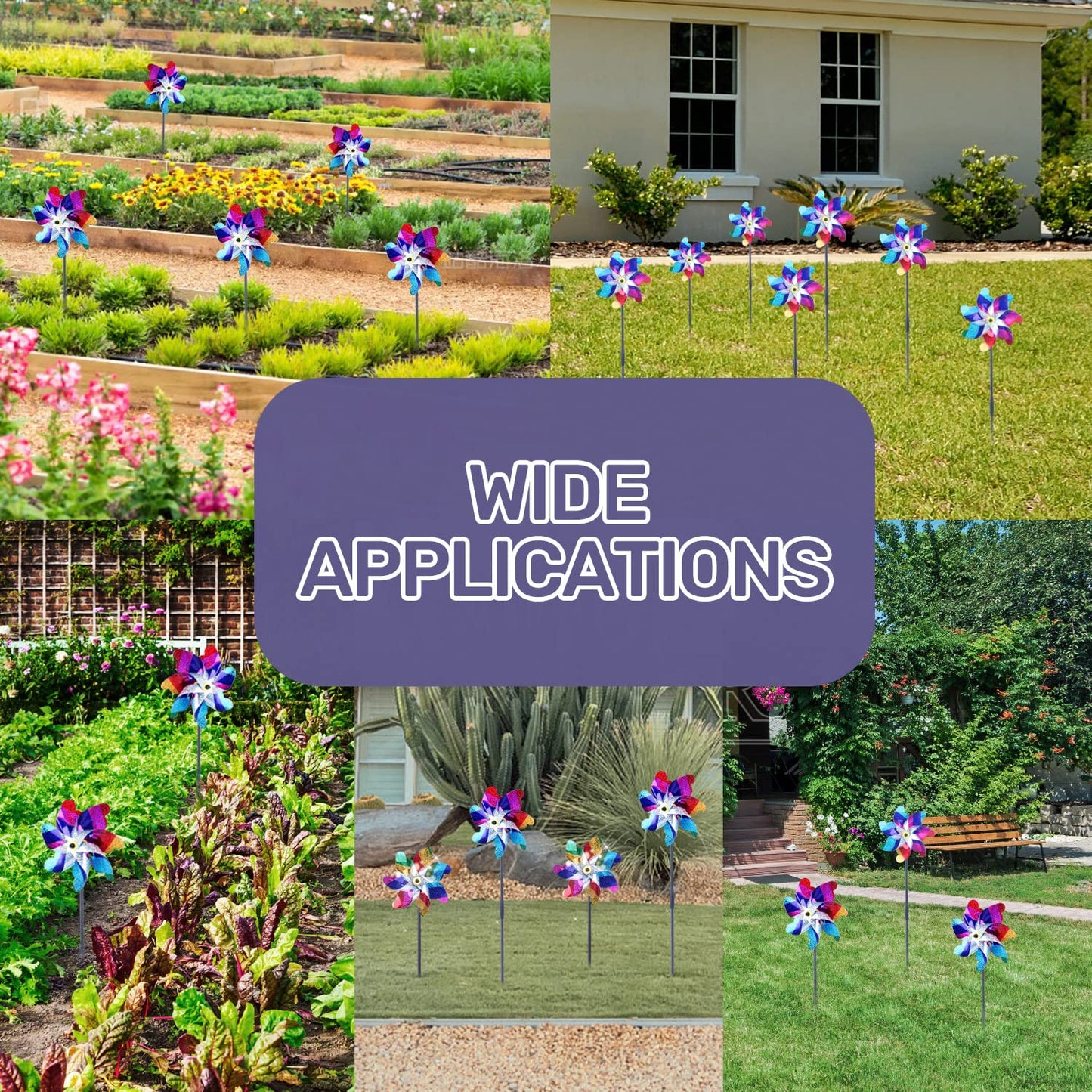 Battife 10 Pack Sparkly Rainbow Pinwheels, Reflective Wind Spinner For Yard And Garden With Stakes, Decor Windmill To Scare Bird