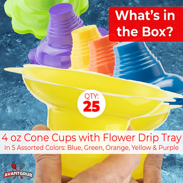 Leak Proof & Drip Catching, Super Cute Reusable 4Oz Flower Snow Cone Cups 25 Pk, Colorful Easy Grip Bowls Perfect For Birthday P