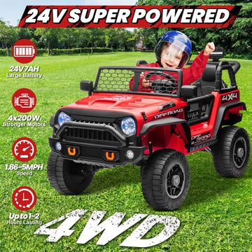 Joyracer 24V Ride On Toys With 4X200W Motors, 20'' Xl 2 Seat Power Ride On Wheels W/2 Safe Belts, Remote Control, 4-Wheeler Susp