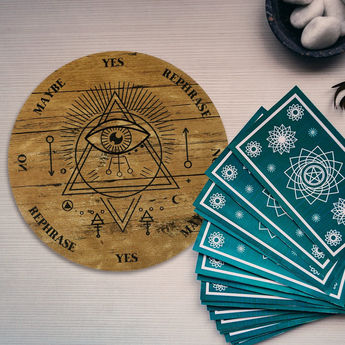 Jetec Wooden Pendulum Board Dowsing Divination Pendulum Witchcraft Altar Supplies With Crystal Necklace And Metaphysical Message Board Kit, 3.9 Inch(Wood Color)
