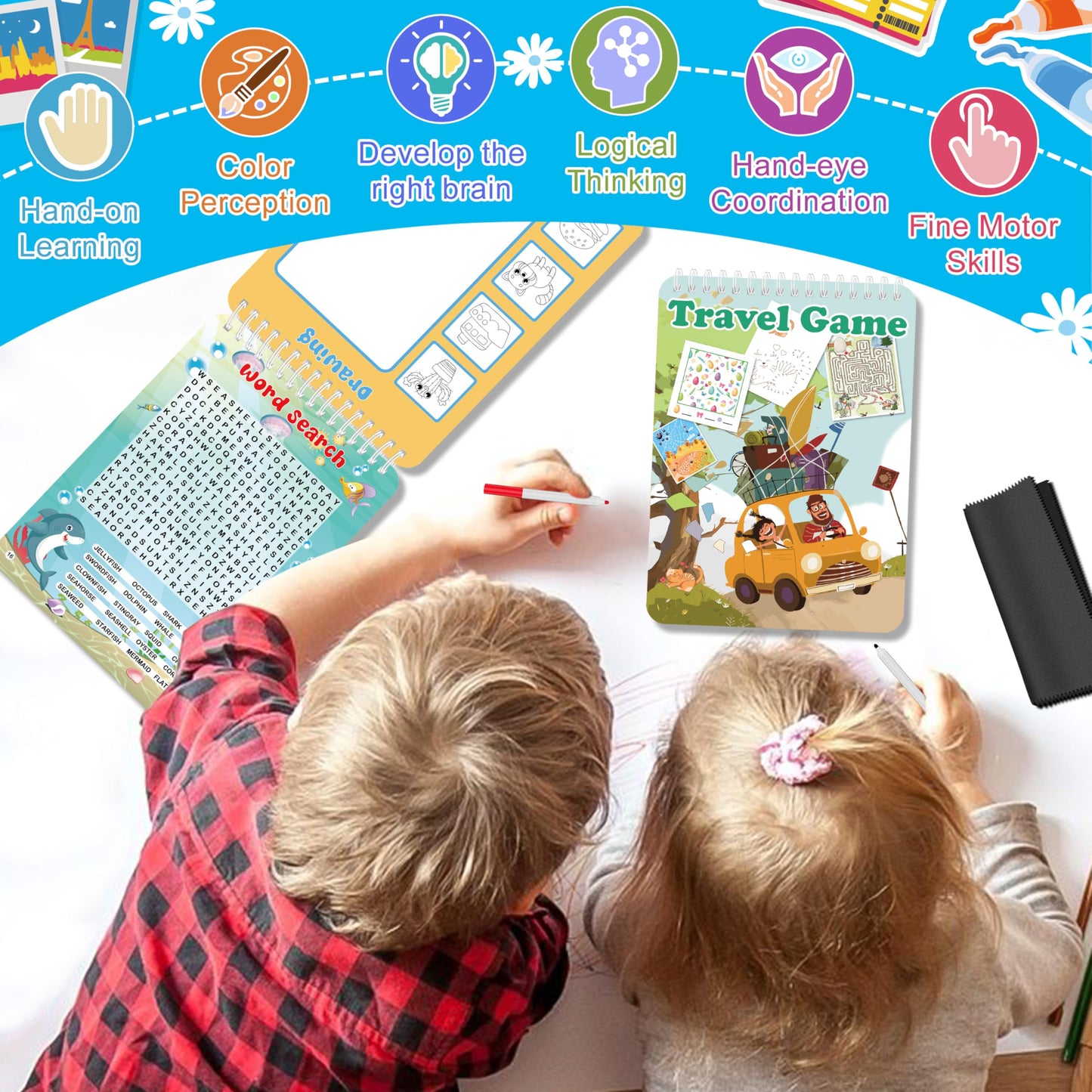 Elfew 2 Pack Reusable Activity Game For Kids Ages 4-8, 8-12,Travel Games Include 56 Different Game,1-2 Players,Toy & Learning To