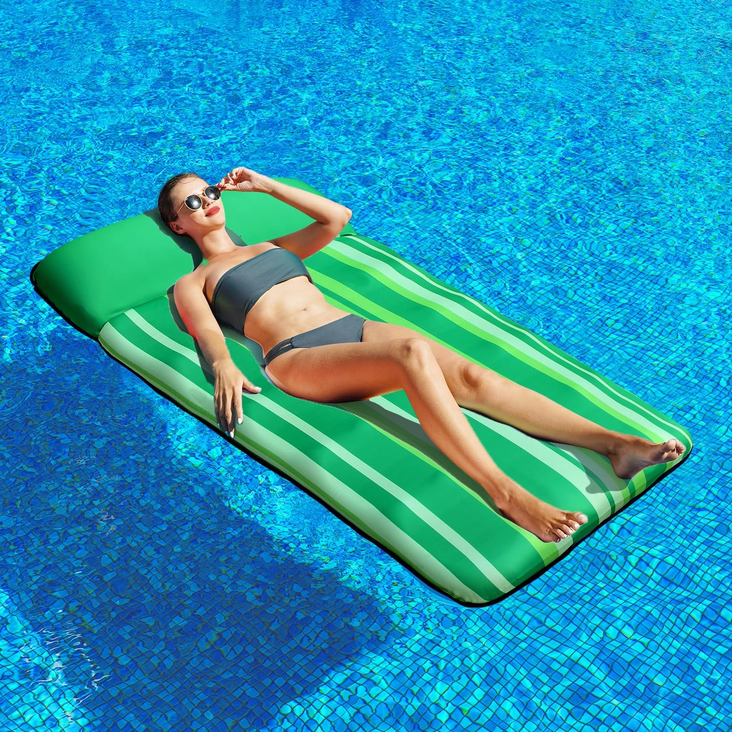 PARENTSWELL Oversized Pool Float - 72" x 36", Fabric-Covered Lounge Chair, Purple Stripes, Inflatable, Model PN0010102