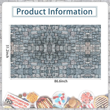 1 Pack Cobblestone Tablecloth Stone Printed Table Cover Medieval Table Decoration Plastic Tablecloth Stone Brick Tablecovers For Medieval Castle Knight Themed Party Supplies, 4.3 X 7.2 Feet