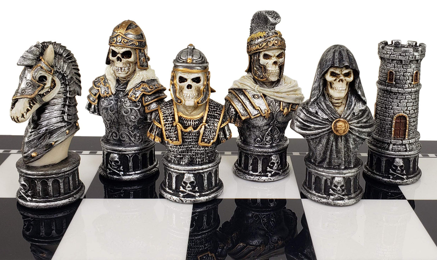 Hpl Medieval Times Skull Busts Gothic Fantasy Skeleton Chess Men Set - No Board
