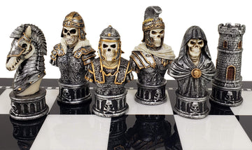 HPL Gothic Fantasy Skull Busts Chess Men Set - Polyresin, Black & Silver