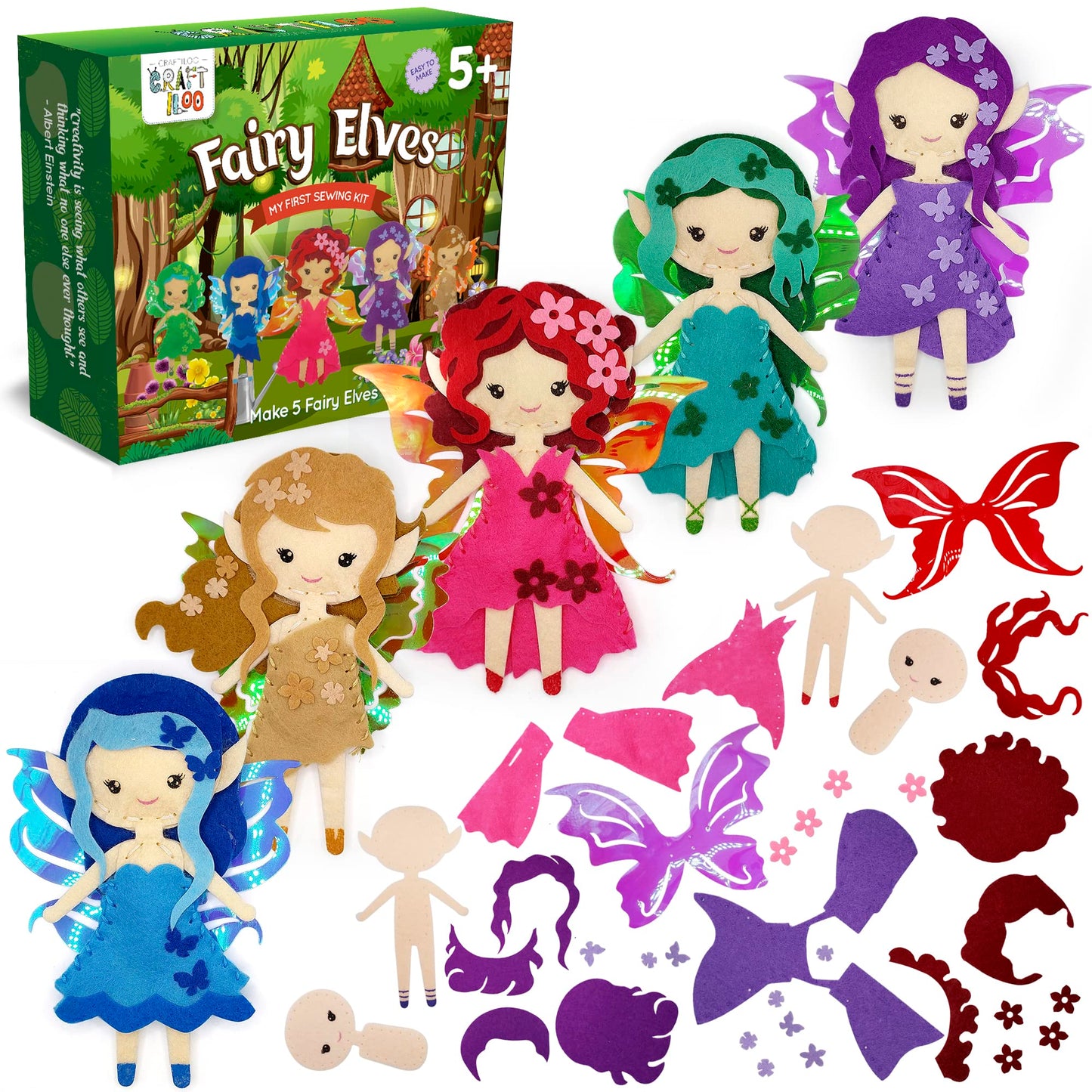 Craftiloo Fairy Elves Sewing Kit For Kids, Fun And Educational Fairytale Craft Set For Boys And Girls Age 7-12, Sew Your Own Fel