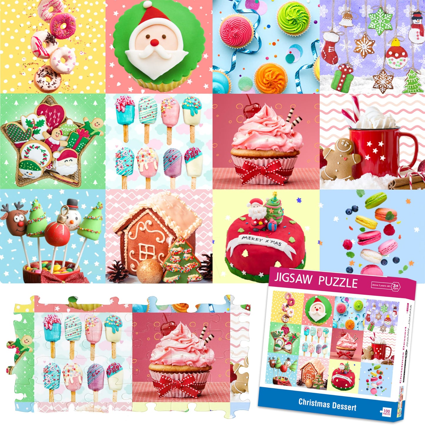 Wowok Jigsaw Puzzles 100 Pieces Puzzles For Kids - Sweet Christmas Dessert, Puzzles For Kids Ages 4-8 3-5 8-10, Games For Kids A