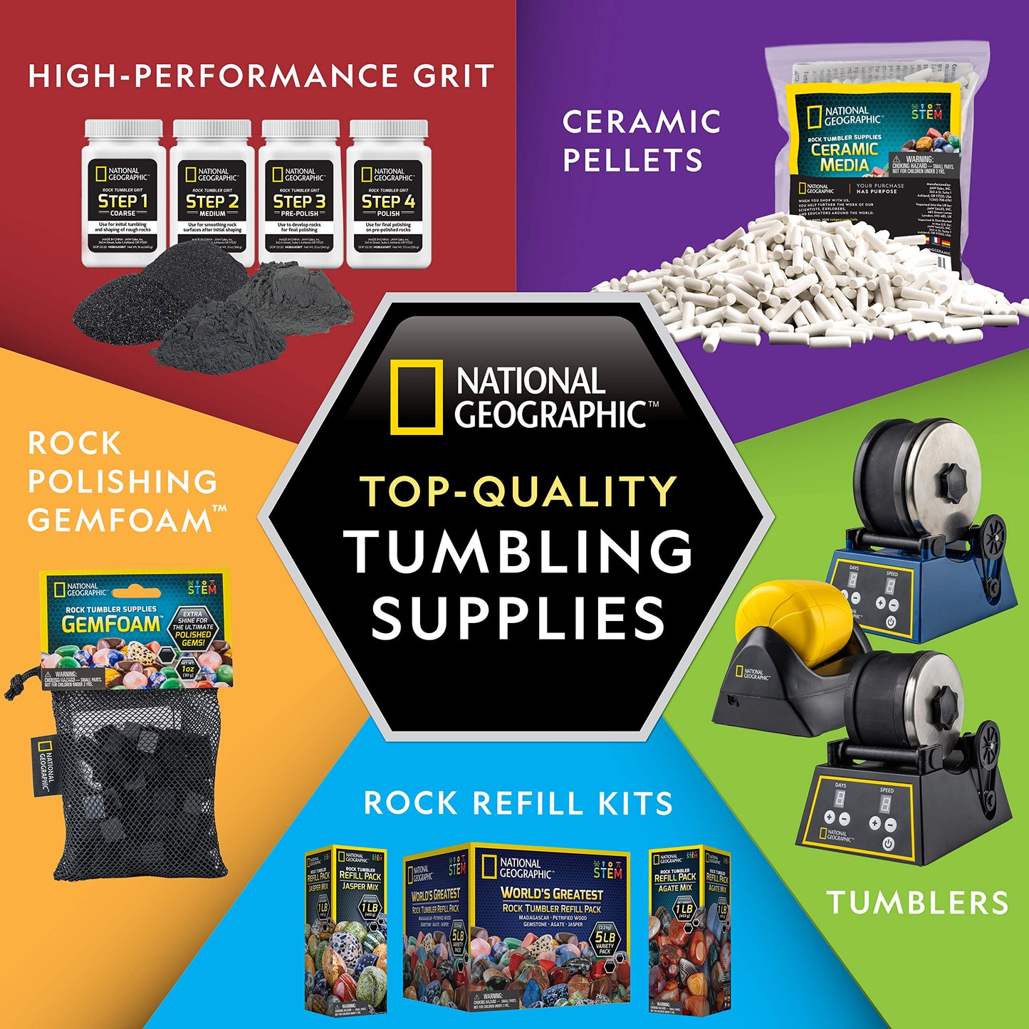 National Geographic Rock Tumbler Media - The Ultimate Rock Polishing Supplies Kit, 4 Stage Bulk Grit, 1.5 Pounds Of Ceramic Pell