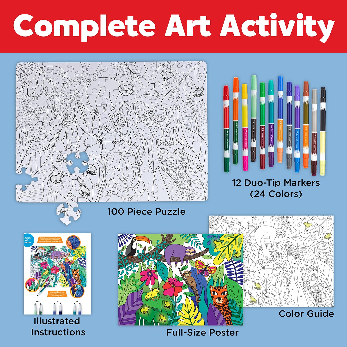 Faber-Castell Color By Number Puzzle, Jungle - 100 Pieces, Art Project For Kids Ages 6+