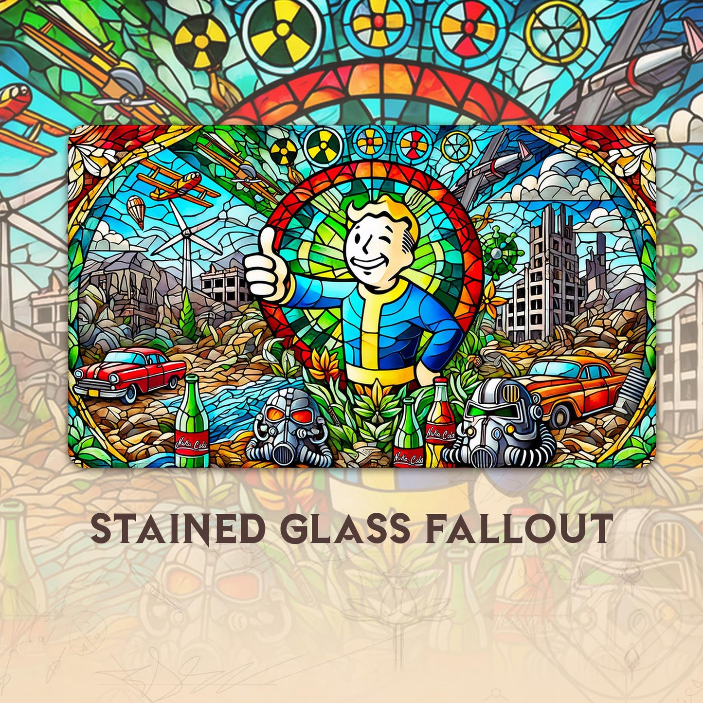Wizcraft Gaming Paramint Stained Glass Fallout (Stitched) - Fallout, Mtg Playmat - Compatible With Magic The Gathering Playmat -