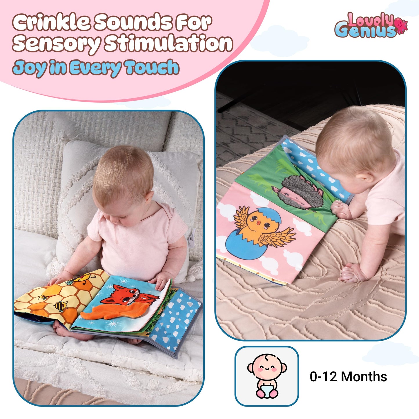 Premium Baby Tummy Time Mirror With Crinkle Books For Babies, Baby Teether Toys, Baby Books 0-6 Months, Tummy Time Toys Developm