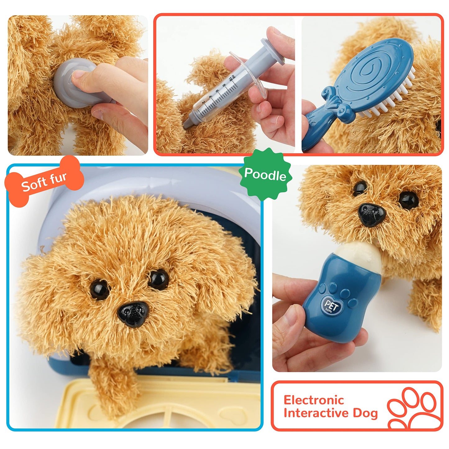 BELLOCHIDDO Veterinarian kit for Kids, Vet Play Sets for Kids with Interactive Electric Dog and Cage, Doctor Pretend Play Puppy