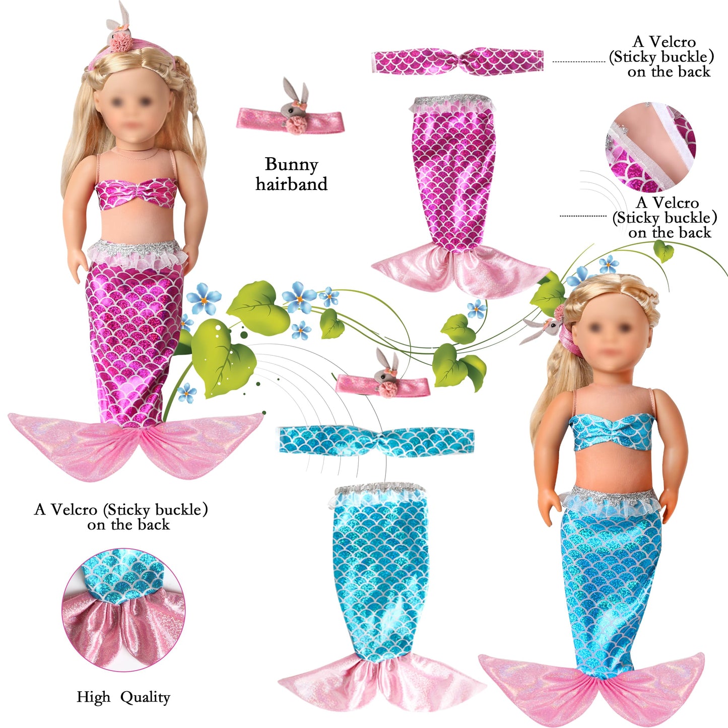 18 Inch Doll Clothes Accessories | 13-Pack Mermaid & Bikini Swimwear Sets With Hats, Bags | Adjustable For 16-20'' Fashion Dolls