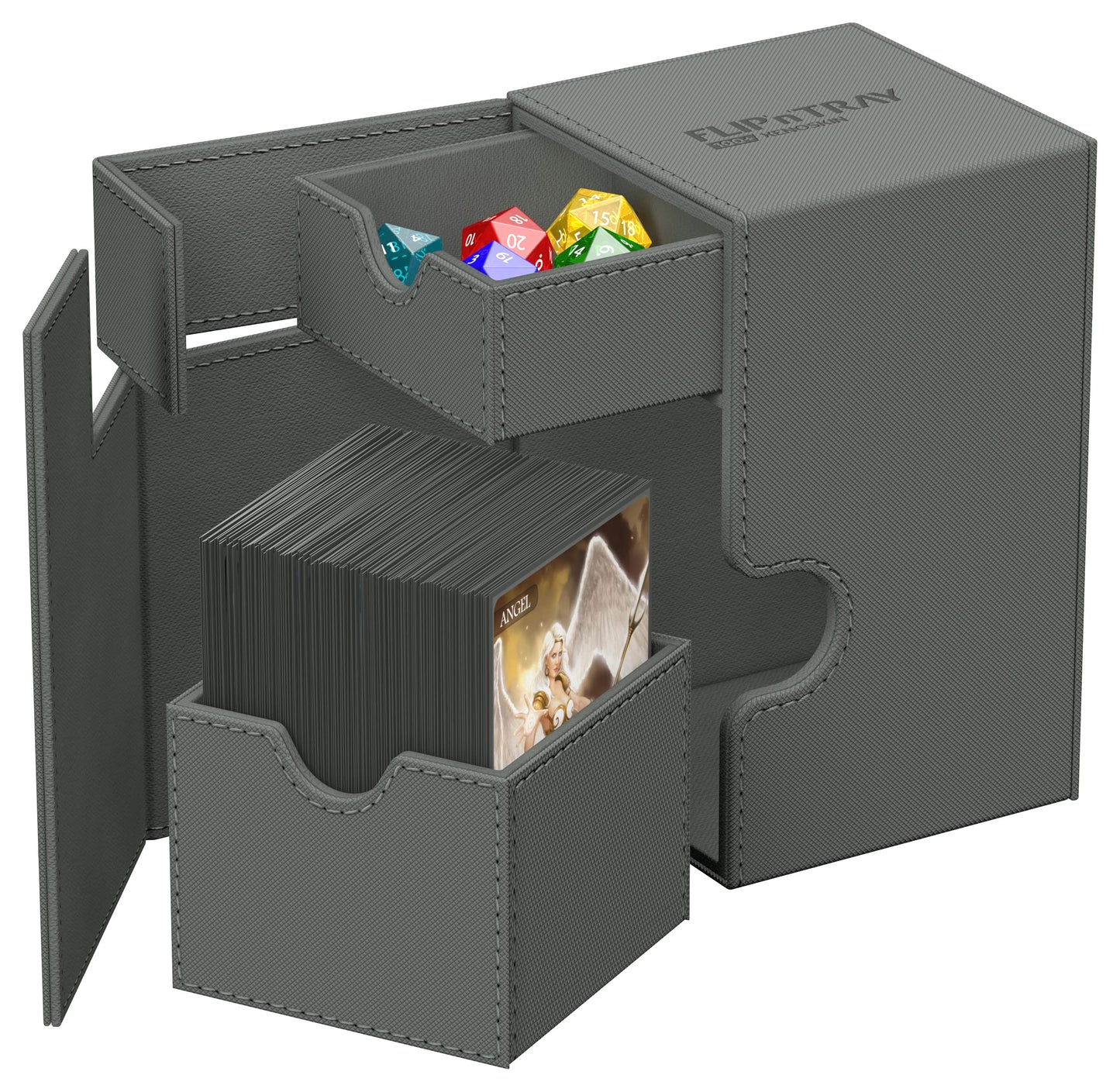 Ultimate Guard Flip'N'Tray 100+, Deck Case For 100 Double-Sleeved Tcg Cards + Dice Tray, Grey, Independent Magnetic Closure & Microfiber Inner Lining