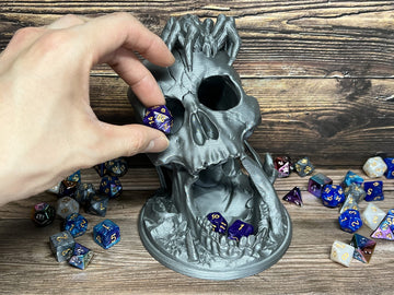 Munnygrubbers - 6.5' Skull Dice Tower - (Random 7Pcs D20 Dice Set Included) - No Paint Odorless Plastic - Tabletop Roleplaying Game - Dice Roller - Dungeons And Dragons - Dnd - D&D - (Black