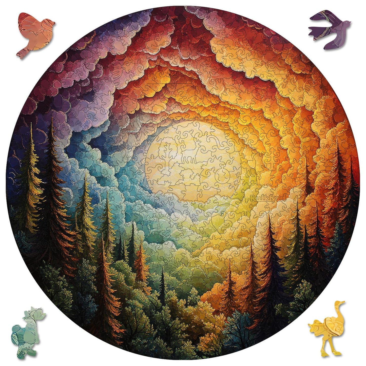 Ruikiyart Christmas Puzzle, 200 Pieces Forest Wooden Puzzles for Adults, Unique Shape Tree Puzzle Games for Kids Birthday Thanks