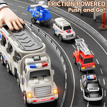 Jukudahu 5-In 1 Play Ambulance Toy Vehicle Toddler Truck Toys For 3 4 5 6 7 Year Old Boys - Friction Powered Cars With Light And