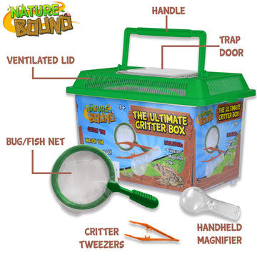 Nature Bound - Ultimate Critter Box Habitat Kit For Indoor/Outdoor Insect Collecting - Includes Net, Tweezers, And Magnifier - Gift For Boys And Girls Green
