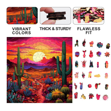 Trippy Puzzle Co - Wooden Jigsaw Puzzle For Adults - Challenging 300 Piece Puzzle With Cool Shapes - Desert Cactus Puzzle Art -