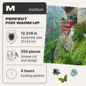 Unidragon Original Wooden Jigsaw Puzzles - Nature Soaring Temple, 250 Pcs, Medium 12.2'X9', Beautiful Gift Package, Unique Shape Best Gift For Adults And Kids