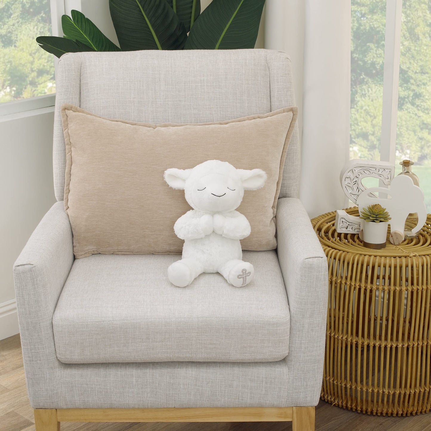 Little Love By Nojo Baptism White Plush Lamb With Praying Hands And Embroidered Cross